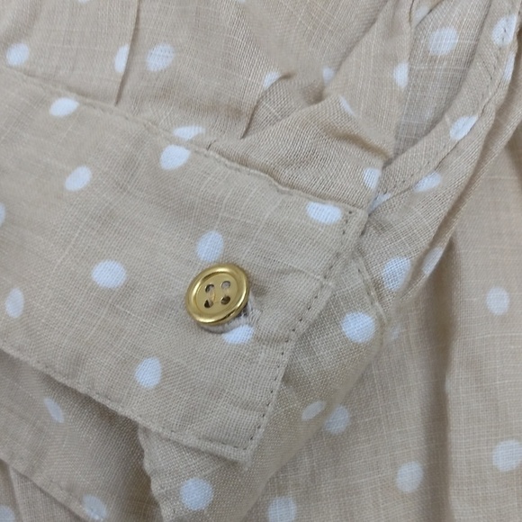 Charter Club 100% Linen Cream Color  White Polka  Dot Button Up Blouse - Picture 11 of 14
